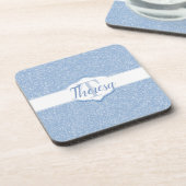 Sky Blue Glitter Monogram Plastic Onderzetter (Linkerzijde)