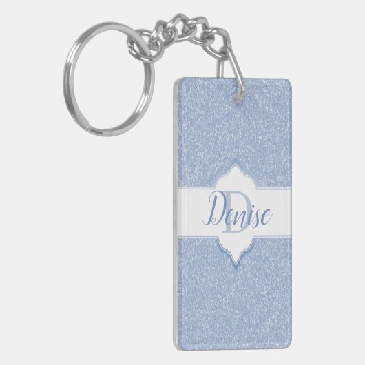 Sky Blue Glitter Monogram Sleutelhanger (Voorkant Links)