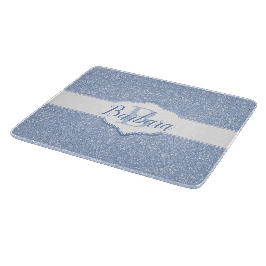 Sky Blue Glitter Monogram Snijplank (Hoek)