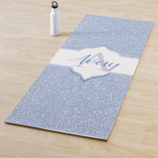 Sky Blue Glitter Monogram Yogamat (In situ)