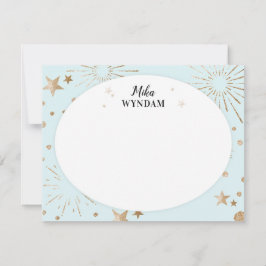 Sky Blue Glitter Stars en Fireworks Note Card Notitiekaartje