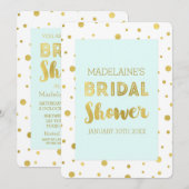 Sky Blue Gold Confetti Bridal Shower Uitnodigingen (Voorkant / Achterkant)