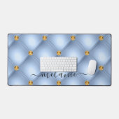 Sky Blue Gold Diamond Tufted Custom Naam Bureaumat (Keyboard & Muis)