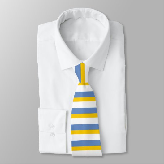 Sky Blue Gold en White, horizontaal gestreept Stro Stropdas (Gebonden)