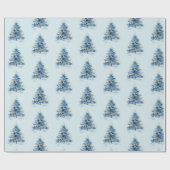Sky Blue Gold kerstbomen Cadeaupapier (Vlak)
