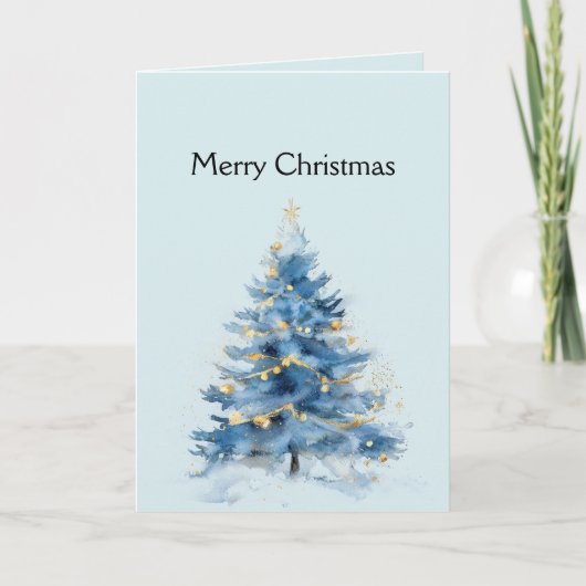 Sky Blue Gold Kerstboom Kaart (Voorkant)