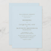 Sky Blue Gold Text Faire-part de mariage (Devant / Derrière)