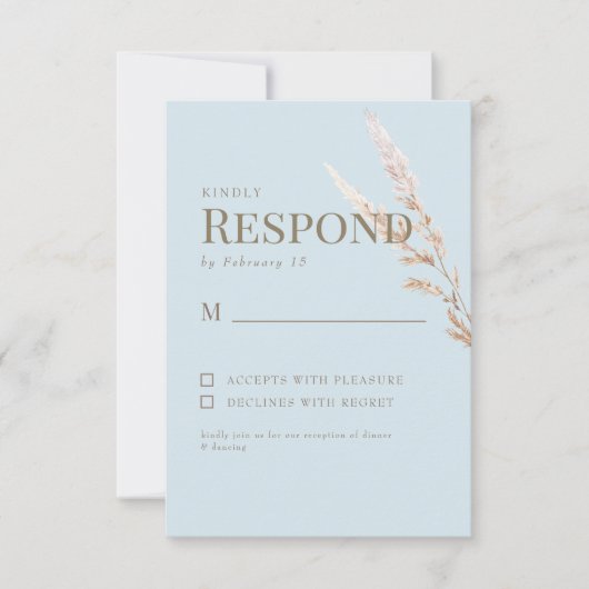 Sky Blue Gold Texte Boho Wedding RSVP (Devant)