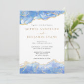 Sky Blue Gouden Agaat Moderne bruiloft Kaart (Staand voorkant)