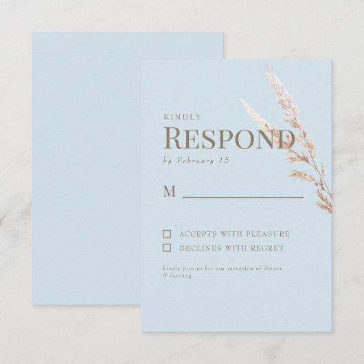 Sky Blue Gouden Tekst Boho Bruiloft RSVP Kaartje (Voorkant / Achterkant)