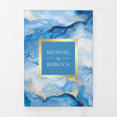 Sky Blue Gouden Vloeibare Inkt QR Code Bruiloft Drieluik Uitnodiging (Cover)