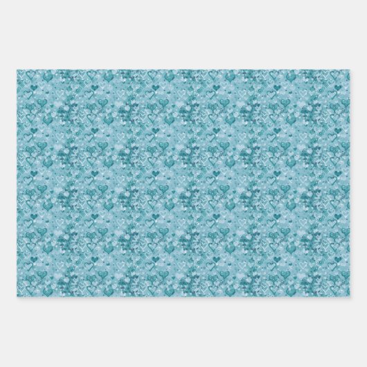  Sky Blue Hearts Flat Wrapping Paper Sheets (Voorkant 2)
