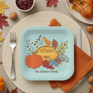 Sky Blue Herfst Foliage Pompoen Thanksgiving Diner Papieren Bordje
