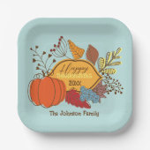 Sky Blue Herfst Foliage Pompoen Thanksgiving Diner Papieren Bordje (Voorkant)