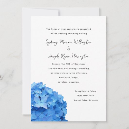 Sky Blue Hydrangea Wedding Invitation Kaart (Voorkant)