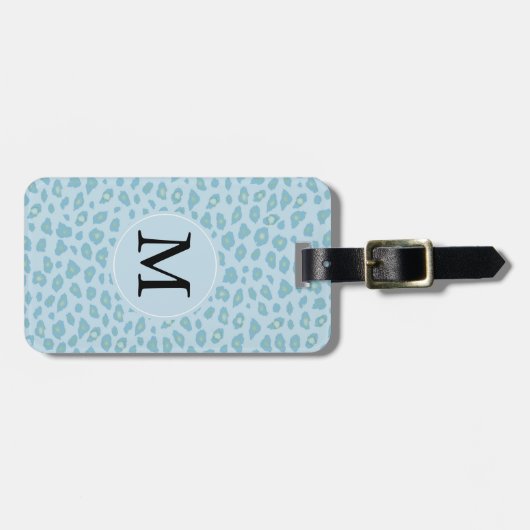 Sky Blue Leopard Print Monogram Bagagelabel (Voorkant horizontaal)