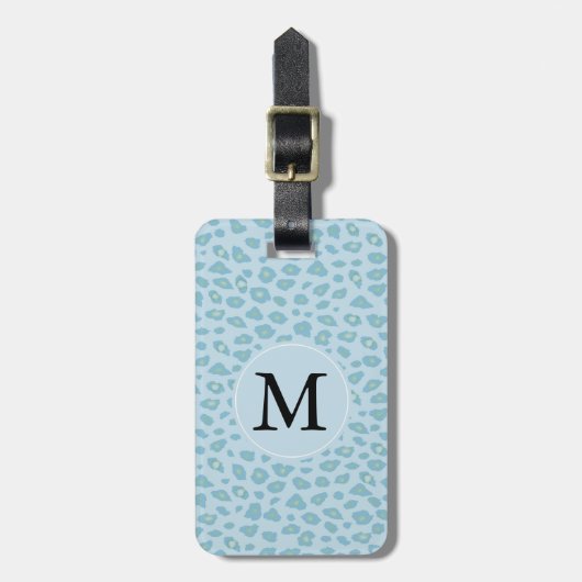 Sky Blue Leopard Print Monogram Bagagelabel (Voorkant verticaal)