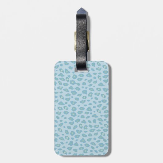 Sky Blue Leopard Print Monogram Bagagelabel (Achterkant verticaal)