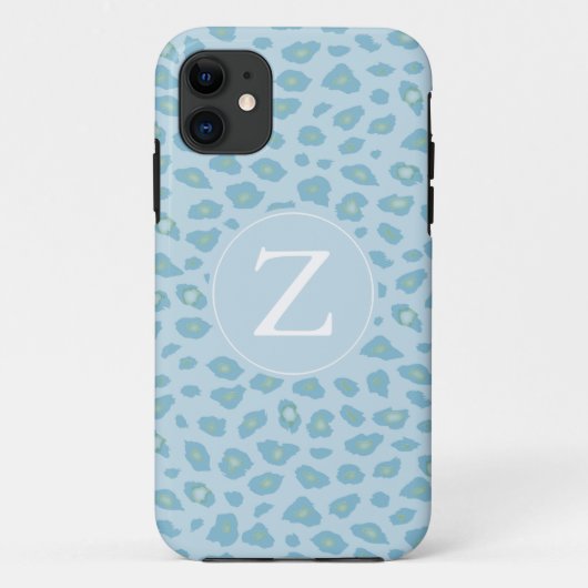 Sky Blue Leopard Print Monogram Case-Mate iPhone Case (Achterkant)