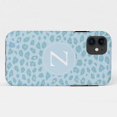 Sky Blue Leopard Print Monogram Case-Mate iPhone Case (Achterkant (horizontaal))