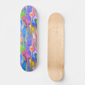 Sky Blue Light Licht Lime Green Paarse Wave Art Skateboard (Voorkant)