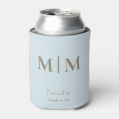 Sky Blue Monogram en Namen Bruiloft Koelbox Blikjeskoeler (Blikje Voorkant)