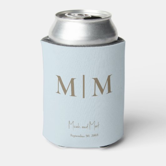 Sky Blue Monogram en Namen Bruiloft Koelbox Blikjeskoeler (Blikje Achterkant)