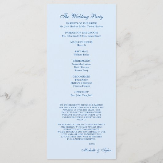 Sky Blue Monogram Programme de mariage (Dos)