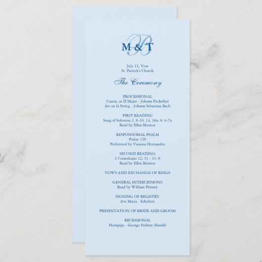 Sky Blue Monogram Programme de mariage (Devant / Derrière)