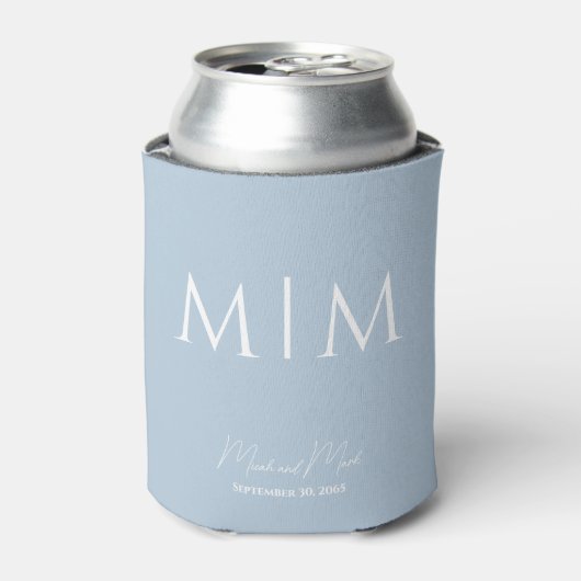 Sky Blue Monogram Script Namen Bruiloft Koelbox Blikjeskoeler (Blikje Voorkant)