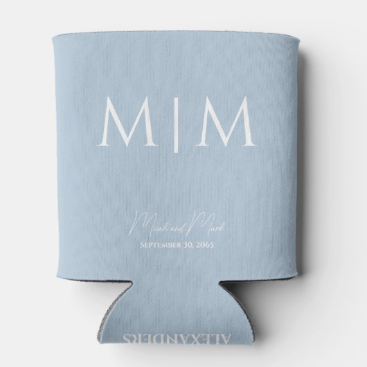 Sky Blue Monogram Script Namen Bruiloft Koelbox Blikjeskoeler (Achterkant)