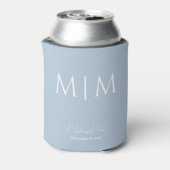 Sky Blue Monogram Script Namen Bruiloft Koelbox Blikjeskoeler (Blikje Achterkant)