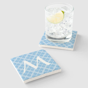 Sky Blue Moroccan Damask met Monogram Stenen Onderzetter