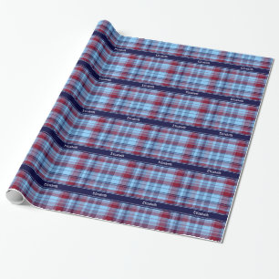 Sky Blue Navy Burgundy Preppy Madras N Monogram Cadeaupapier