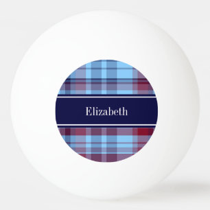 Sky Blue Navy Burgundy Preppy Madras N Monogram Pingpongballen