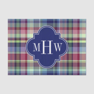 Sky Blue Navy Burgundy Wht Preppy Madras Monogram Tissuepapier