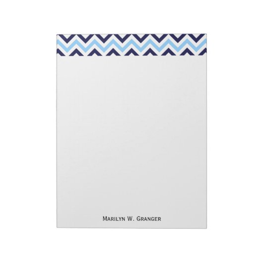 Sky Blue, Navy, White Large Chevron ZigZag Pattern Notitieblok (Gedraaid)