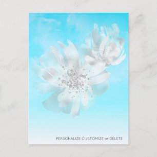 *~* Sky Blue Ombre Clouds Flowers Glitter Briefkaart