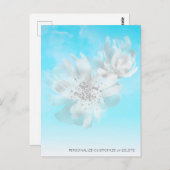 *~* Sky Blue Ombre Clouds Flowers Glitter Briefkaart (Voorkant / Achterkant)