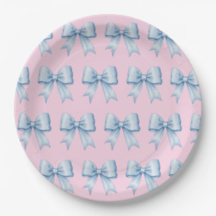 Sky Blue op Roze  Satin Bow Pattern Papieren Bordje