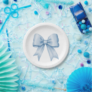 Sky Blue op Witte  Satin Bow Papieren Bordje