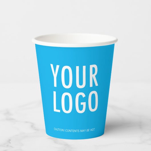 Sky Blue Paper Cups Custom Business Logo 8 oz Papieren Bekers (Voorkant)