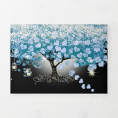 Sky Blue Pastel Hart Blad Boom Bruiloft Drieluik Uitnodiging (Cover)