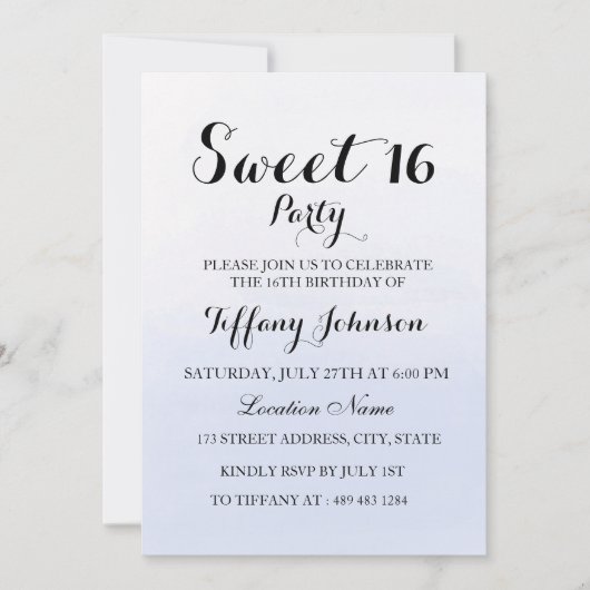 Sky Blue Pastel Sweet 16 Party Invitation (Devant)