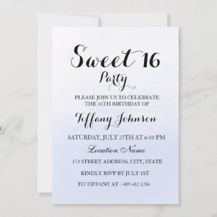 Sky Blue Pastel Sweet 16 Party Invitation Kaart