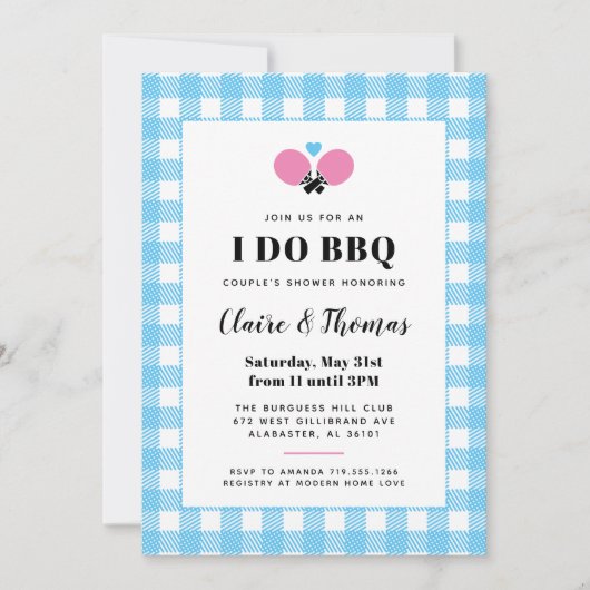 Sky Blue Plaid I Do BBQ Ping Pong Invitation (Devant)