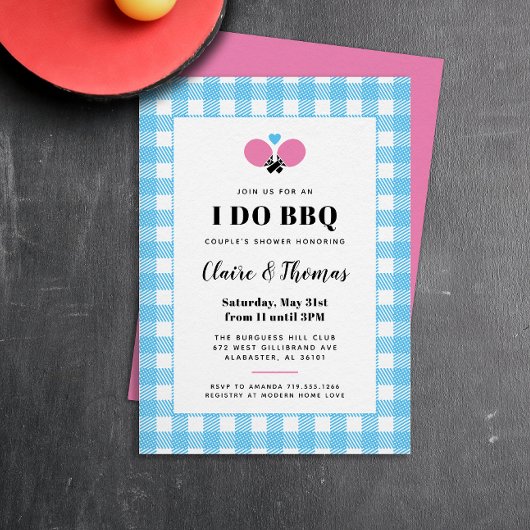Sky Blue Plaid I Do BBQ Ping Pong Invitation