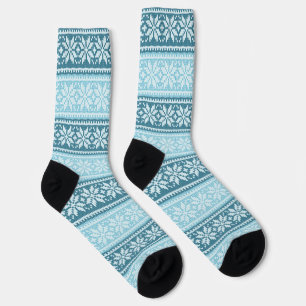 Sky Blue Poinsettia Flower Pattern Sokken