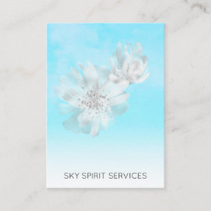 *~* Sky Blue QR Flowers Glitter Shimmer Visitekaartje