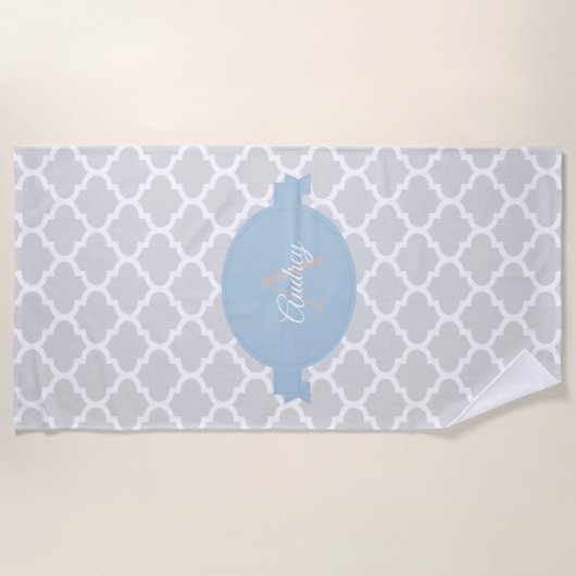 Sky Blue Quatrefoil - Aangepaste aansteker Strandlaken (Voorkant)